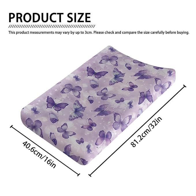 Purple Butterfly Diaper Changing Pad Covers Soft & Stretchy Changing Pad Protectors for Baby Girls, One Size, Fancy Style Change Table Cover