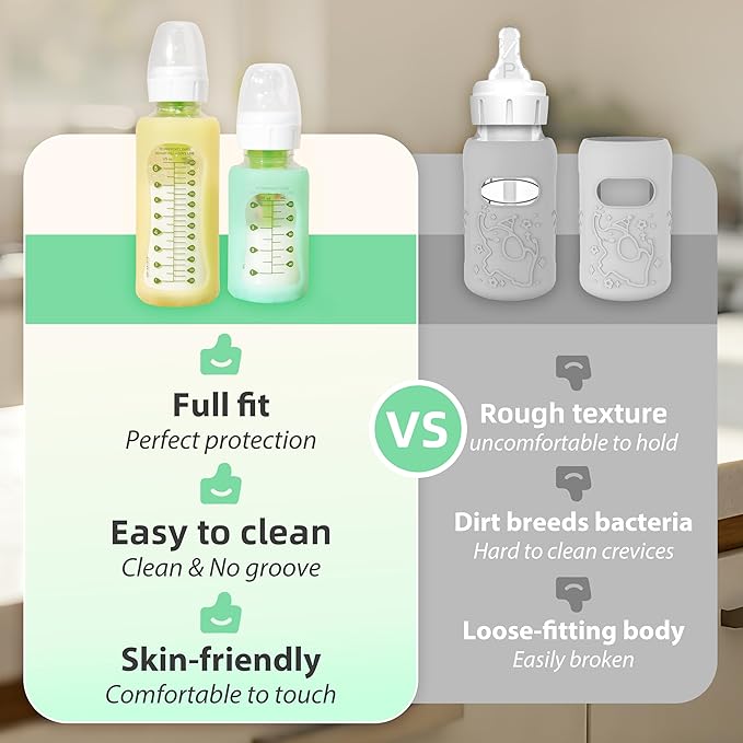 4PCS Silicone Baby Bottle Sleeves for Dr. Brown Glass Baby Bottles 4oz, Anti Breakage Baby Bottle Sleeves, Narrow Sleeve with a Cutout, Clear Vision, Dishwasher Safe, 4oz