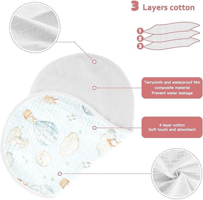 Hot Air Balloon Elephant Rabbit Bear Muslin Burp Cloths for Baby 4 Pack 100% Cotton Baby Washcloths Bibs for Boy Girl
