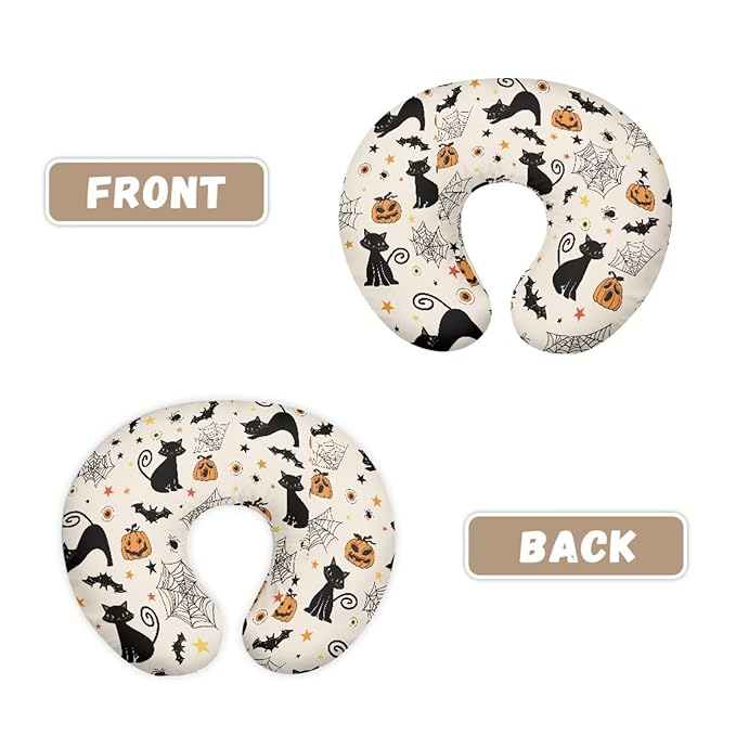 Halloween Nursing Pillow Cover for Baby Boys, Halloween Decor Spider Web Breastfeeding Pillow Slipcover, Cat Bat Pumpkin Pillowcase for Newborn Infant Cover Only
