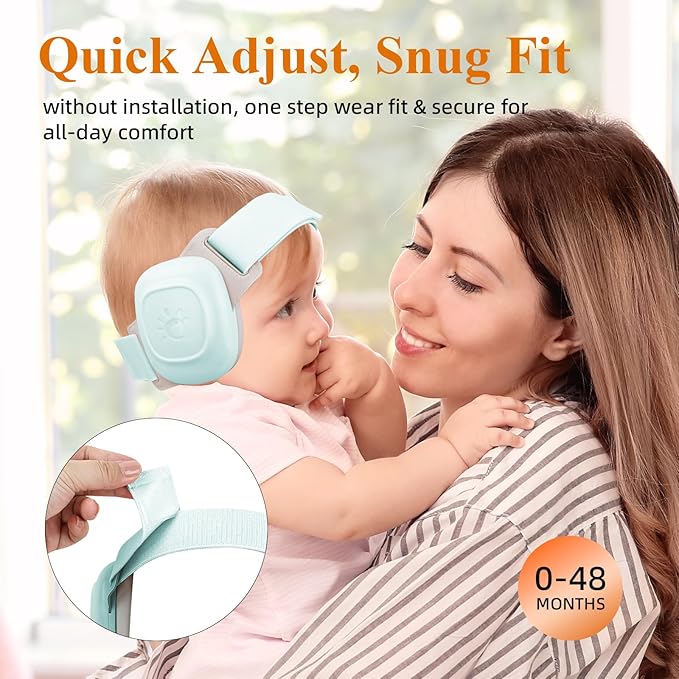 BEBOAN Baby Ear Protection for Infants & Toddlers(0–48 Months), CE & ANSI Certified 25dB Noise Cancelling Headphones for Airplane Travel - Improve Sleep - Party, Soft Adjustable & Comfortable, Blue