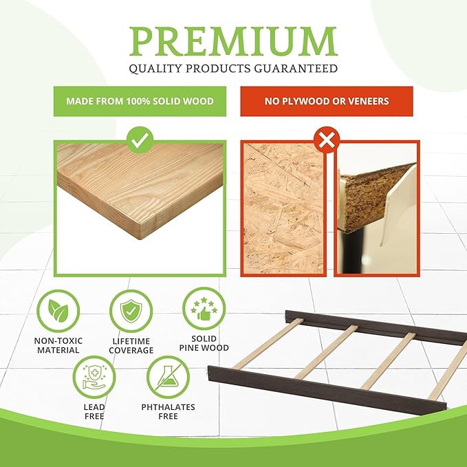 Full-Size Conversion Kit Bed Rails for Oxford, Soho, Ozlo & Avalon Baby Convertible Cribs - Solid Wood - Toddler and Adult Rail for Full-Size Bed - Nursery and Baby Furniture (Slate, Hook-On Kit)