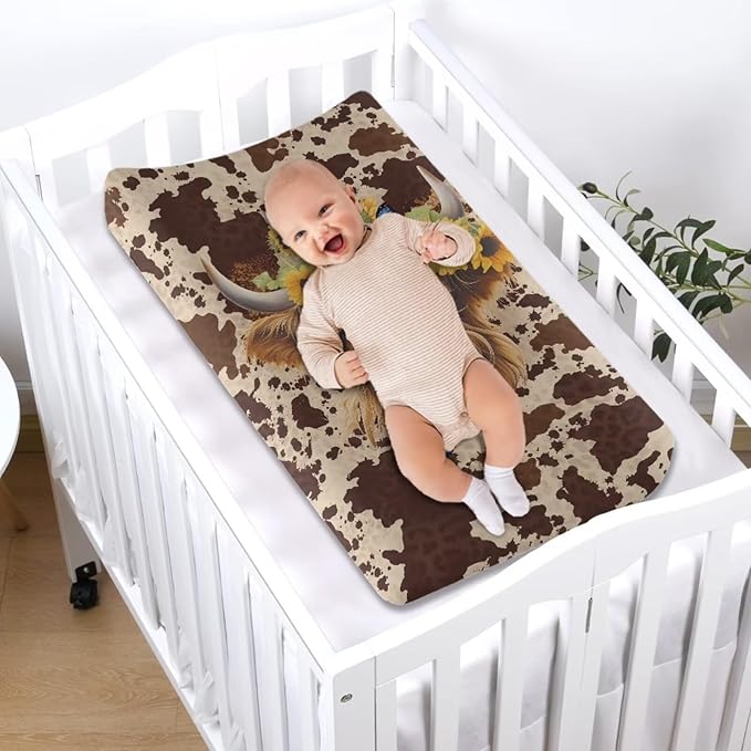 Highland Cow Changing Pad Cover Baby Diaper Changing Pad Cover Cradle Mattress Sheets Soft & Breathable Diaper Change Table Sheets, Fit 32"x16" Contoured Pad Gift for Friends
