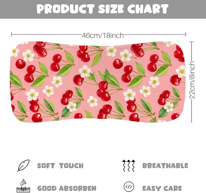 5 Pack Baby Burp Cloths, Soft Cotton Sweet Cherry Theme Burp Cloths, Super Absorbent Cute Fruit Orchard & Gingham Print Washcloths, Newborn Baby Girl Essentials Gift Set