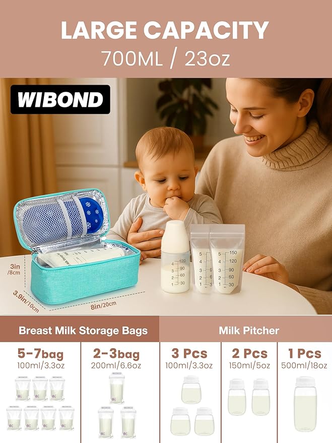 Breast Milk Cooler Travel Bag, Real-Time Temperature Display, Holds 4-6 Breastmilk Storage Bag with 2 Breast Milk Ice Pack, Cooling & Waterproof Portable Cooler for Moms on the Go (Light Green)