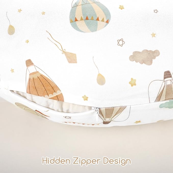 DILIMI Nursing Pillow Cover, Stretchy Removable Pillowcase for Breastfeeding Pillows, Ultra Soft Comfortable Slipcover for Baby Girl and Boy, Hot Air Balloon