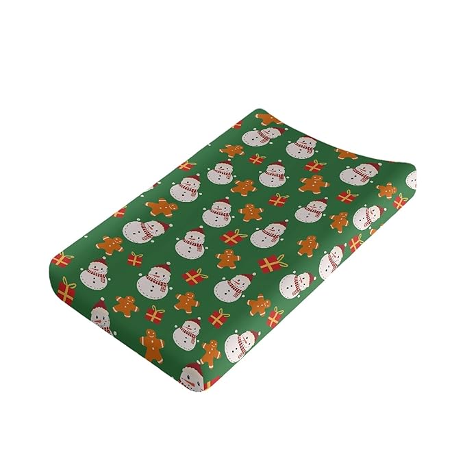 Snowman Changing Pad Covers Gingerbread Man Comfortable Changing Table Cover for Baby Boys Christmas Day Soft Breathable Changing Pad Sheets Cover for Baby Girls Green