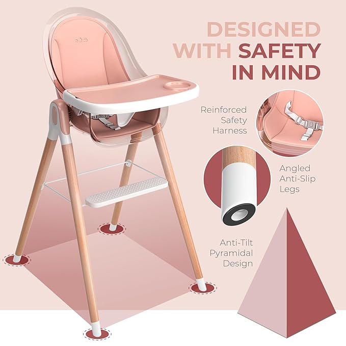 High Chair by Children Of Design Non-Reclinable 6 in 1 Baby Highchair for Babies and Toddlers, Modern wooden, Easy to Clean, Removable Tray and Cushion