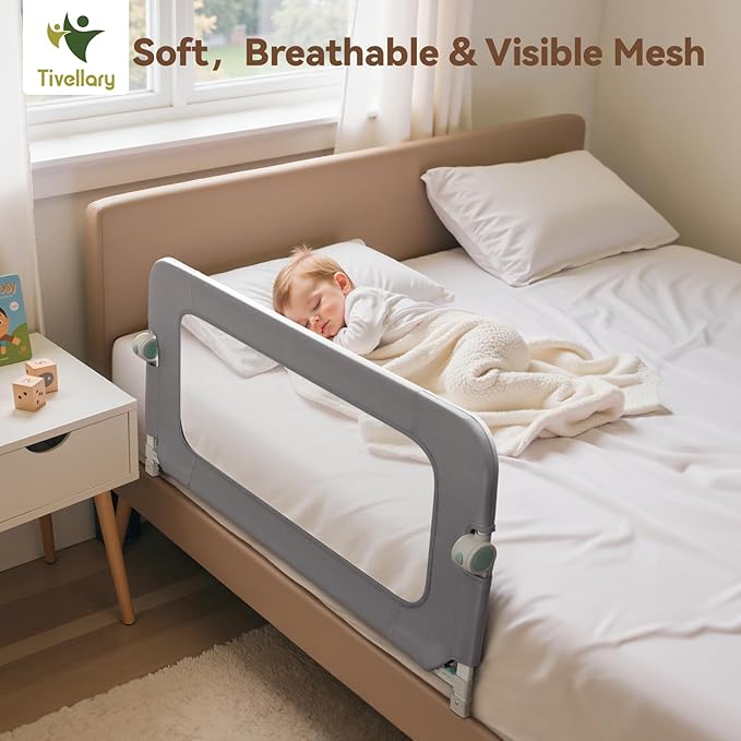 Tivellary 59’’ Reinforced Bed Rail for Toddlers – Extra Long Safety Guard with Thickened Material, Adjustable & Folding Bed Rails for Twin, Full, Queen, King Beds