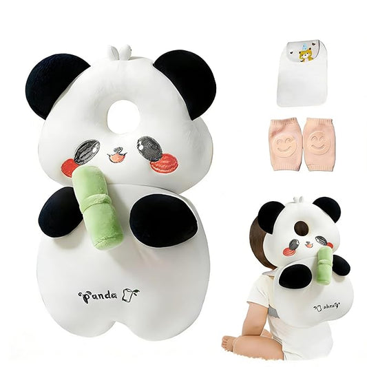 Baby Head Protector Backpack, Toddler Baby Head Protection Backpack with Baby Knee Pads Alarm Function for Walking & Crawling, Soft, Breathable and Wearing Safety Baby Head Protector- White Bear