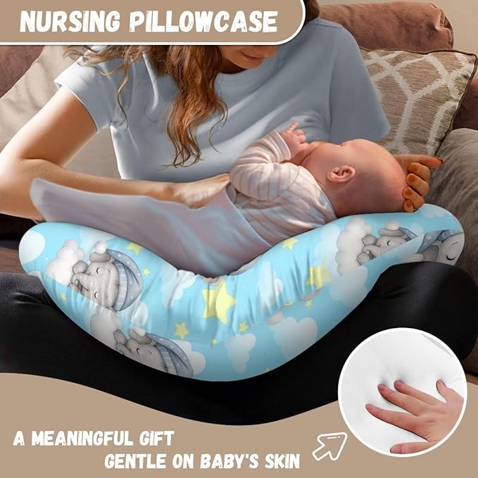 Jeiento Cartoon Elephant Pillow Case Cute Elephant Nursing Pillowcase for Breastfeeding Elastic Soft Fabric U-Shaped Feeding Pillow Covers Premium Quick-Dry Fabric Cover Slipcover,for Women Newborn