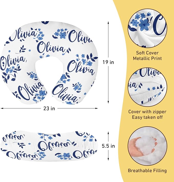 Customizable Flowers Baby Nursing Pillow Cover - Add Your Baby's Name, Ultra-Soft Stretch Fabric, Fits Standard Nursing Pillows, Ideal for Baby Showers Style 24