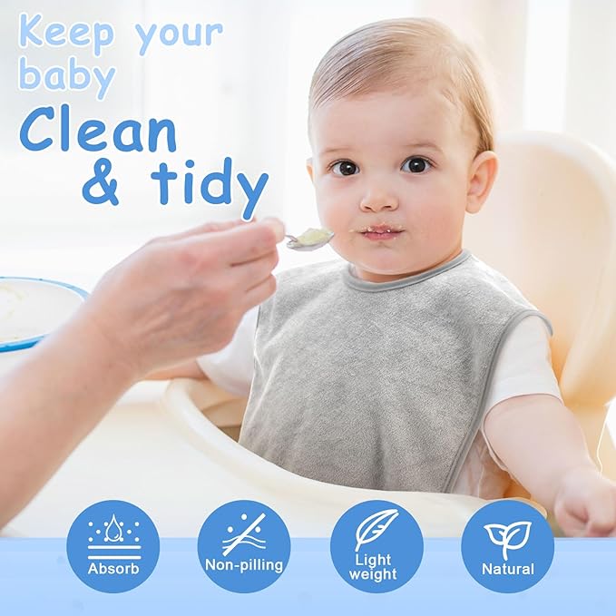 Hercicy Full Coverage Pullover Toddler Baby Bibs Terry Cloth Bibs with Snap Button for 0-4 Years Unisex Feeding Drooling