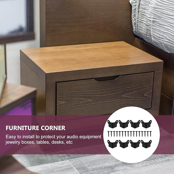 FOMIYES Black Iron Speaker Corner Protectors, 8pcs Metal Box Corner Guards for Furniture, 1.96x1.57x1.57inch, Anti-Collision and Anti-Skid, Includes Screws