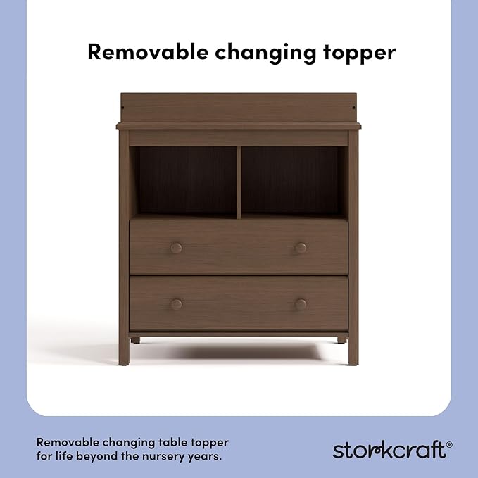 Storkcraft Alpine Nursery Changing Table Dresser Combo (Hazelnut) – GREENGUARD Gold Certified, Dresser for Nursery, Changing Table with Drawers, Removable Changing Table Topper