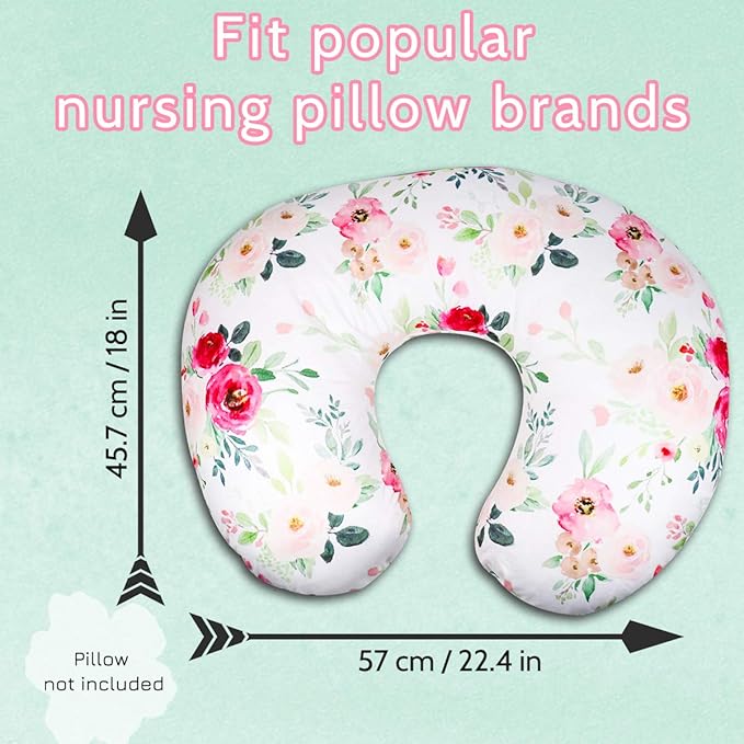 TANOFAR Floral Nursing Pillow Cover, Breastfeeding Pillow Slipcover for Baby Boys & Girls, Nursing Pillow Case for Newborn, Soft Fabric Fits Snug On Infant, Washable & Breathable, Watercolor Flower