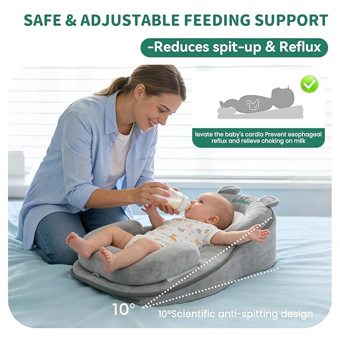 Rootling Baby Feeding Pillow, Anti Overflow Feeding Pillow for Reducing Spit-Up, Safety Nursing Pillow, Baby Lounger Reflux Wedge Breastfeeding, Removable top and Bottom