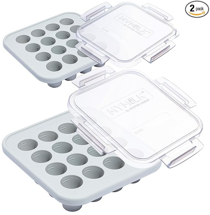 Souper Cubes MyMilk 1/2 oz. Silicone Breast Milk Freezer Trays, Each Pure Platinum Food-Grade Silicone Tray Holds 8 oz., Perfect For Purees, and More - Gray - 2-Pack