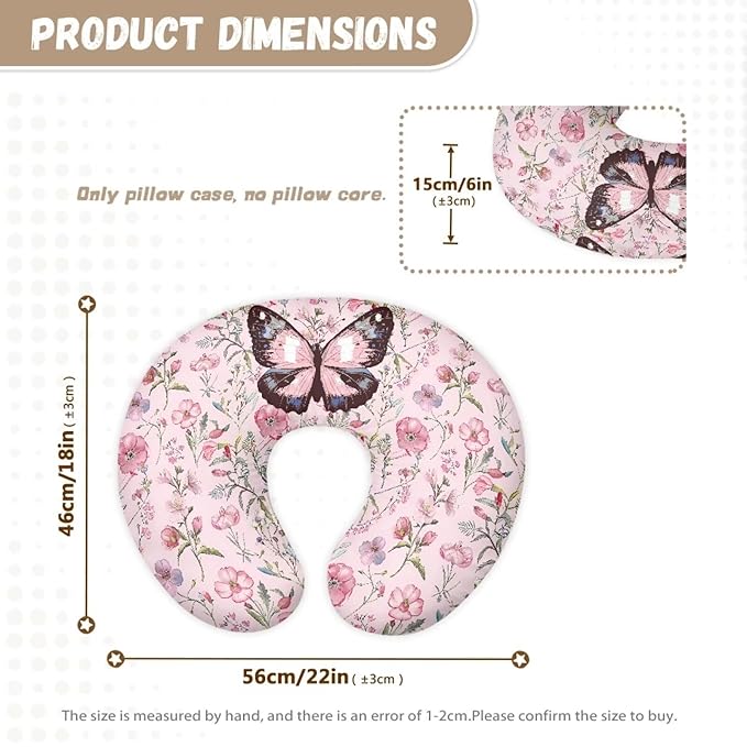 Pink Flower Butterfly Baby Fashion Nursing Pillow Cover Baby Breastfeeding Slipcover Newborn Safety and Comfy Cover for Daily Life, 2 Packs