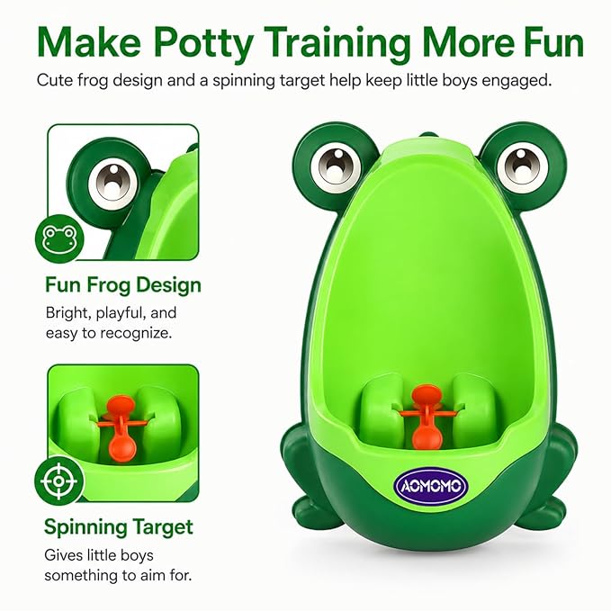 Frog Pee Training Urinal, Cute Frog Potty Training Urinal for Toddler Boys with Funny Aiming Target, Green Toilet Trainer (Green)