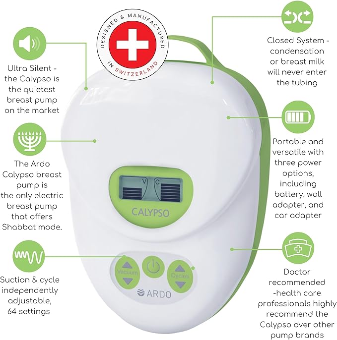 Ardo Calypso-to-Go Double Electric Breast Pump. Quiet, Swiss Made Breast Pump with 64 Settings. Closed System Hospital Grade Breastfeeding Pump with Bottles, Breast Shells & Pump Bag Included.