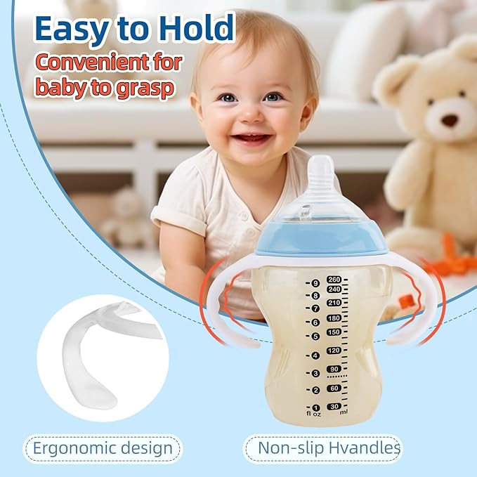 6 Pack Baby Bottle Handles Compatible with Tommee Tippee 5OZ/9OZ Plastic Bottles,Easy Baby Grip Training Handles with 3 in 1 Cup Lid Gap Cleaning Brush for Newborn Self Feeding ,New Mom & Newborn