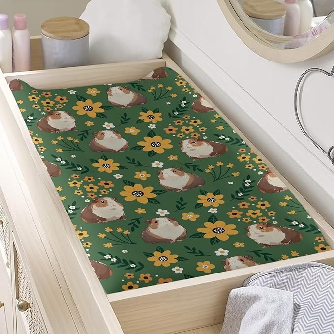 Hamster Changing Pad Cover for Baby Girls Comfort Diaper Flower Change Table Pad Covers Soft Breathable Changing Pad Sheets Cover
