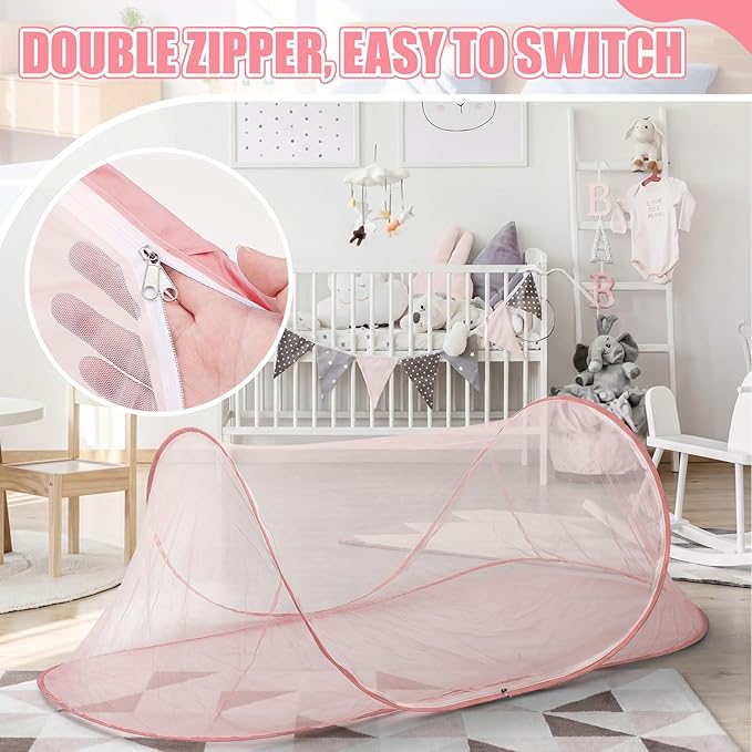Large Pop up Mosquito Net for Camping Portable Foldable Mosquito Tent Bug Net Bed Travel Patio Outdoor 78 x 31 x 22 Inch Bug Netting Mesh Tent Canopy for Adults Baby Bedroom, Pink