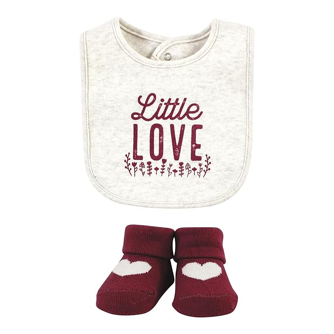 Hudson Baby Unisex Baby Cotton Bib and Sock Set, Little Love Flowers, One Size