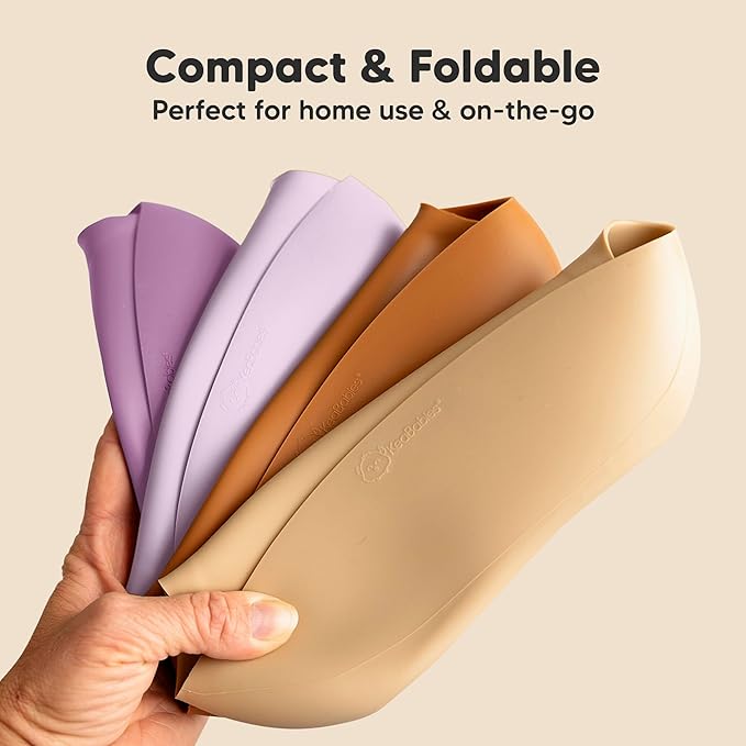 KeaBabies 2-Pack Silicone Bibs for Babies, Toddlers Girl, Boy – Sturdy Food-Grade Baby Bibs for Eating, Large Food Catcher, Clean & Put On Easily, Waterproof Toddler Feeding Essentials (Amethyst)