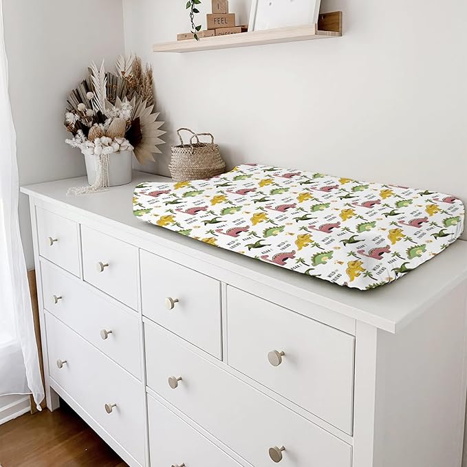 Cute Dinosaurs Changing Pad Cover Cartoon Dinosaurs Tree Eggs Diaper Change Table Pad Cover Sheets for Boys Girls Soft Breathable Stretchy Snug Fitted Diaper Changing Mat Sheets 32''x16''