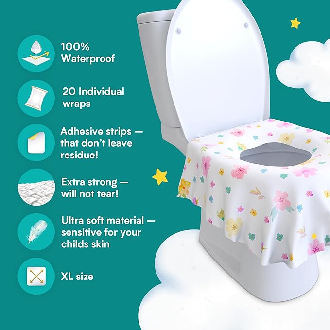 Eli with Love 40 Extra Large Disposable Toilet Seat Cover by Eli with Love – Toddler Toilet Covers for Full Coverage On Toilet or Potty – Ideal Travel Toilet Seat Covers for Kids and Adults (Floral)