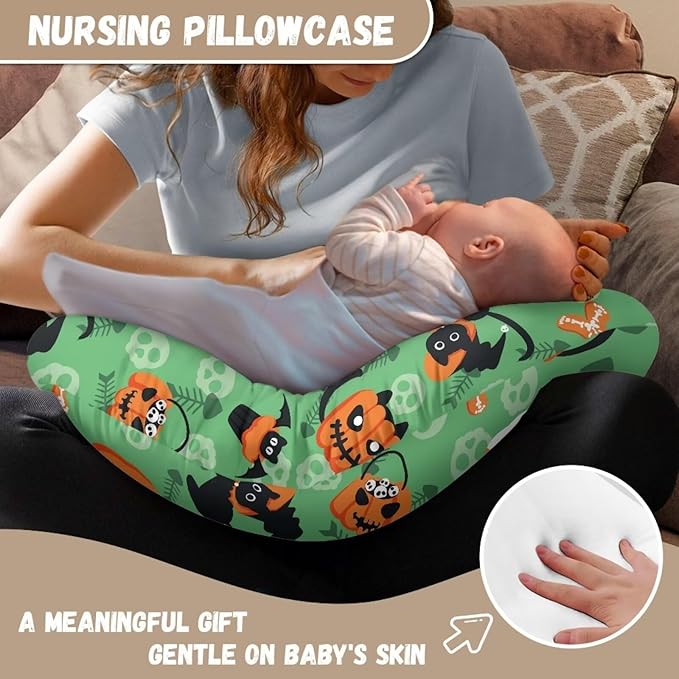 Pumpkin and Cartoon Ghost Nursing Pillow Cover for Baby Boy Girl Breastfeeding Nursing Pillow Slipcovers Super Soft Easy to Use and Dustptoof Halloween Decor