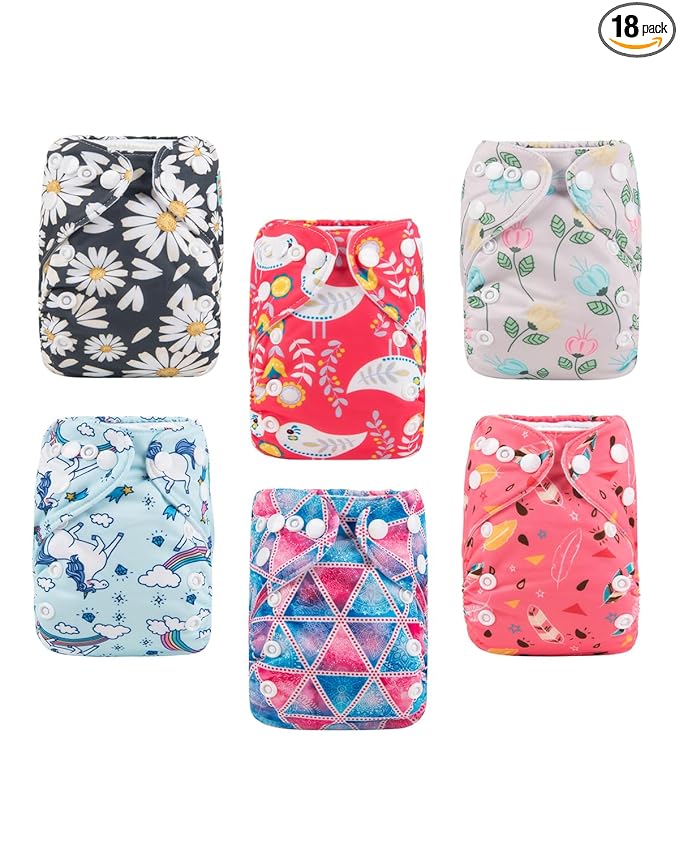 ALVABABY 6pcs with 12 Inserts Baby Cloth Diapers Pocket Newborn Diaper for Less Than 12pounds Baby Snaps Cloth Diapers Nappy