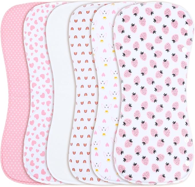 2-in-1 Burp Cloths and Baby B.ibs - 6 Pack Large Super Absorbent Soft Cotton Burping Cloths for Spit Up, 3 Layers Thick Baby Burp Rags for Girls & Boys