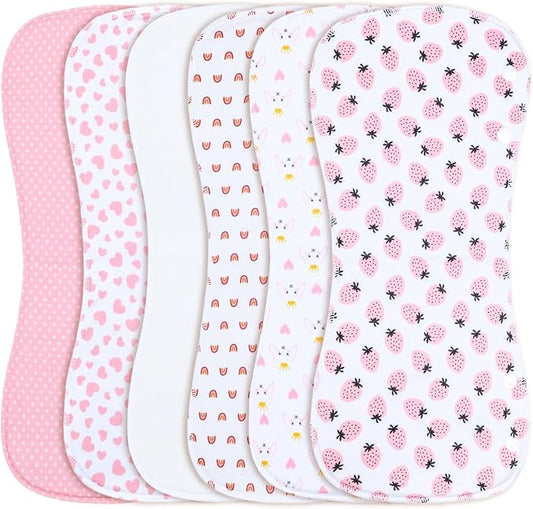 2-in-1 Burp Cloths and Baby B.ibs - 6 Pack Large Super Absorbent Soft Cotton Burping Cloths for Spit Up, 3 Layers Thick Baby Burp Rags for Girls & Boys