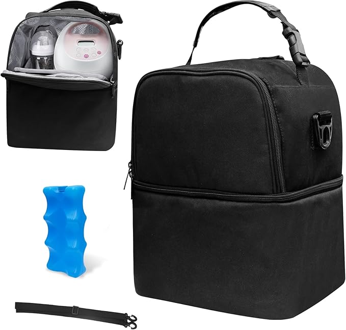 Breast Pump Bag for Spectra S1 S2, Insulated Travel Backpack with Ice Pack Fits 6 Baby Bottles, Wearable Breastmilk Double Layered Cooler Bag with Removeable Straps for Nursing Mom Daycare