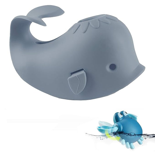 Bath Spout Cover for Bathtub - Protects Baby from Bumping Head During Bathing Time Baby Faucet Cover Universal Faucet Protective Cover Whale Design (Gray Set)