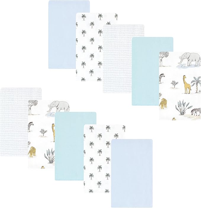 Luvable Friends Hudson Baby Flannel Burp Cloths 10pk, Safari Friends