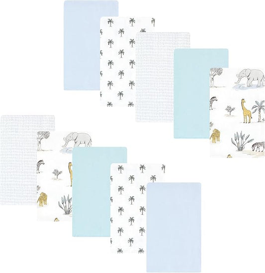 Luvable Friends Hudson Baby Flannel Burp Cloths 10pk, Safari Friends