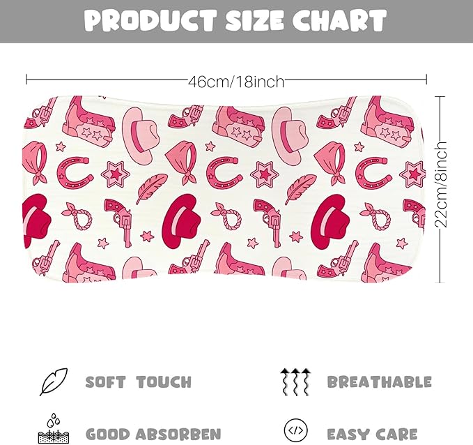 5 Pack Baby Burp Cloths, Soft Cotton Pink Cowgirl & Western Theme Burp Cloths, Super Absorbent Cute Cowboy Boot & Heart Print Washcloths, Newborn Baby Girl Essentials Gift Set