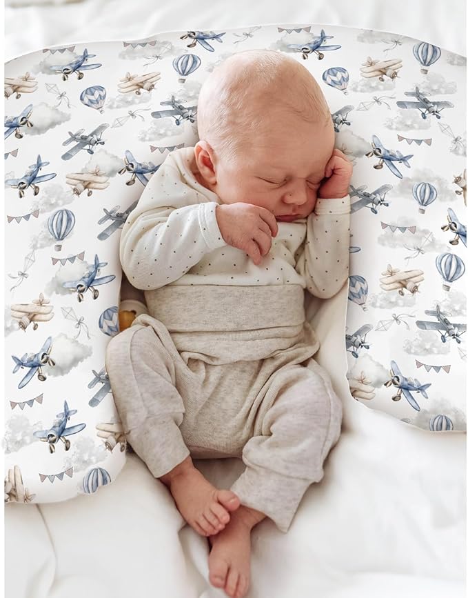 Vintage Planes Airplanes Helicopters Nursing Pillow Covers for Boy Girl Hot Air Balloon Plane Clouds Sky Nursing Slipcovers for Breastfeeding Pillows Aircraft Soft Stretchy Covers for Newborn Infant