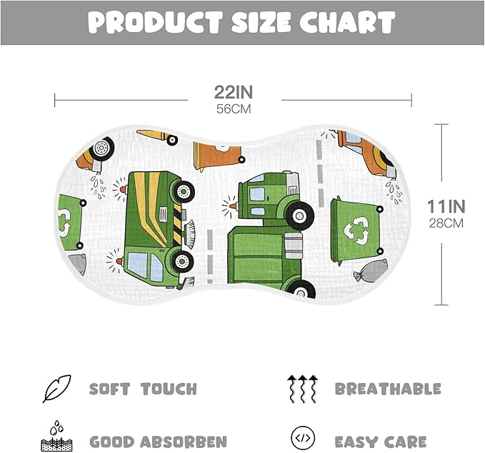 Garbage Trucks Car Burp Cloths Baby Boys Girls Absorbent Soft Cotton Burping Cloths Rags 2 Pack