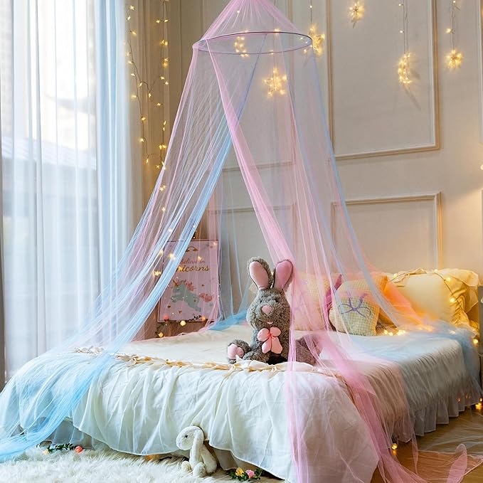 Princess Pink Blue Bed Canopy for Girls Bed Net,Princess Canopy for Kids Bed Room Decor