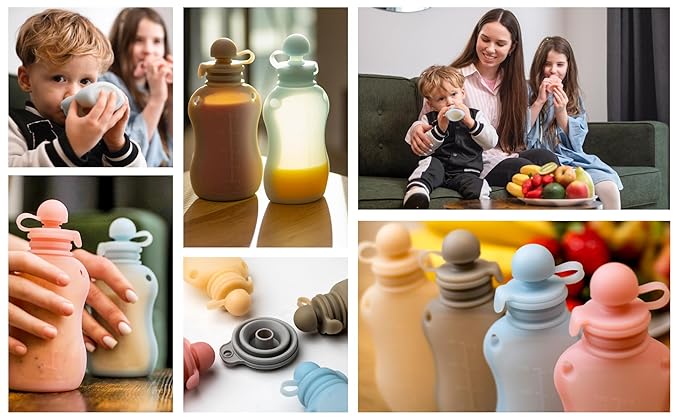 Reusable Pouches for Toddlers Silicone Refillable Baby Food Feeder with Funnel, Food Storage for Kids Squeezable Pouch, Washable & Freezer - Perfect for Fruit, Yogurt and Smoothies, 5oz, 1 Pack