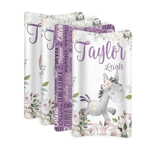 Custom Changing Pad Cover Set - Jersey Knit Comfy CozyUltra Soft Unisex Diaper Changing Table Covers with Personalized Name for Baby Boys Girls - Waterproof Ultra Soft 4 Pcs Set Style12