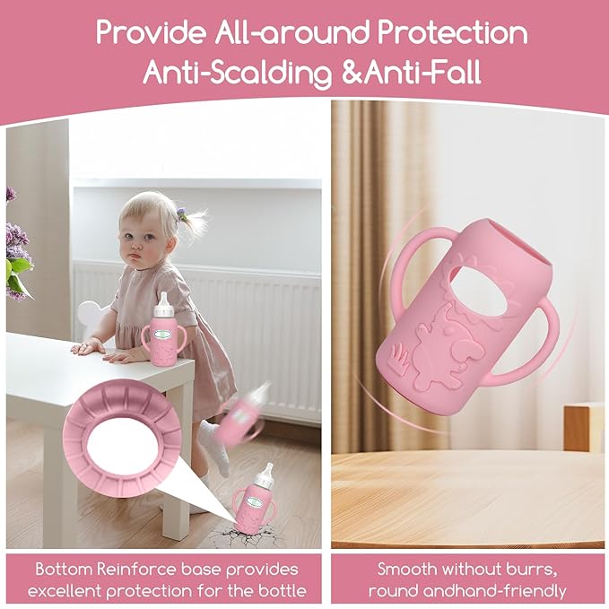 4 Pack Silicone Sleeves for Dr. Brown's Glass Baby Bottles -Drop Protection Easy-Grip Baby Bottle Sleeves Holder with Handles, Compatible with Dr. Brown's Newborn Glass Bottles 4 oz/120 ml