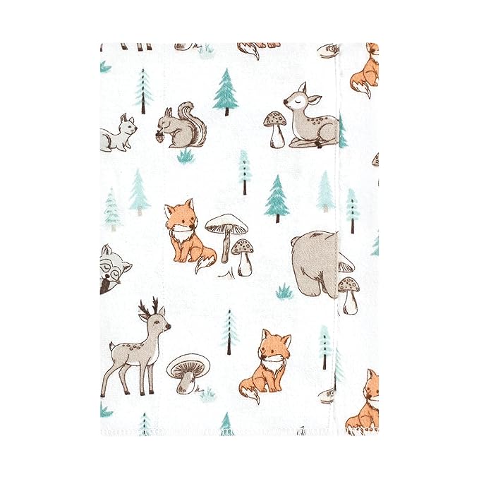 Hudson Baby Unisex Baby Cotton Flannel Burp Cloths, Neutral Woodland Pals 4-Pack, One Size