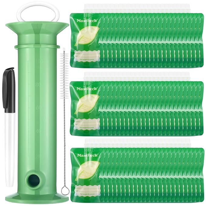 Maxcheck 103 Pcs Refillable Baby Food Pouches Maker Set Include 100 Pcs Portable Fruit Puree Pouch Storage Bags, Baby Food Maker, Pen and Brush for Babies Kids Toddlers