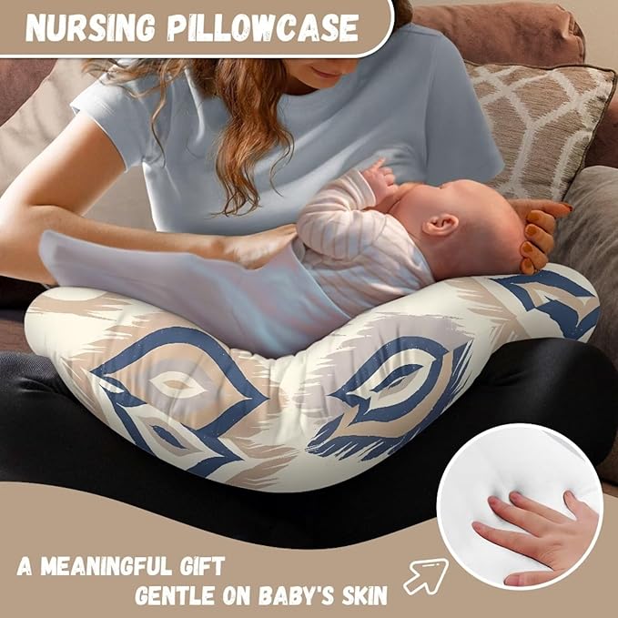 Ikat Rhombus Newborn U-Shaped Breastfeeding Pillowcase, Ethnic Geometric Nursing Pillow Covers for Breastfeeding Moms, Tribal Style Soft Stretchy Feeding Pillow Case
